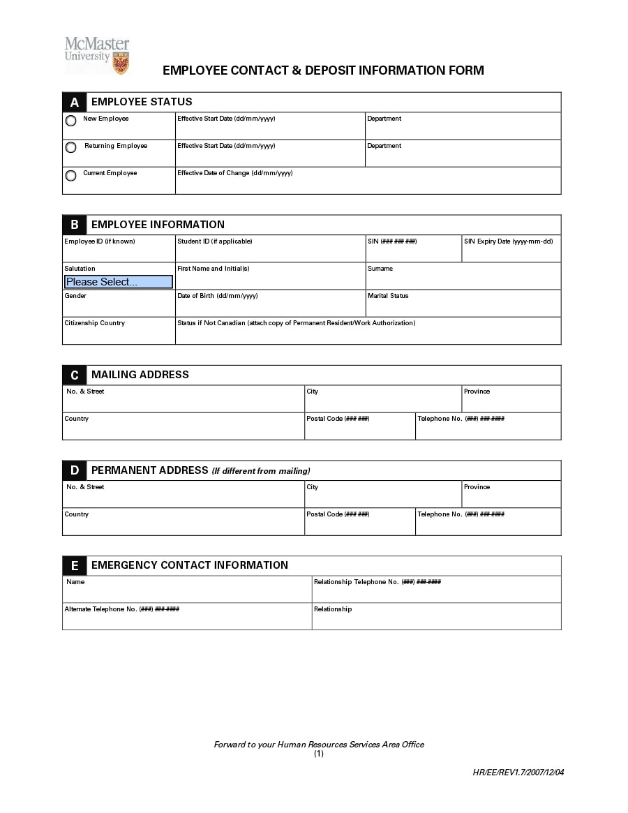 47 Printable Employee Information Forms Personnel Information Sheets 