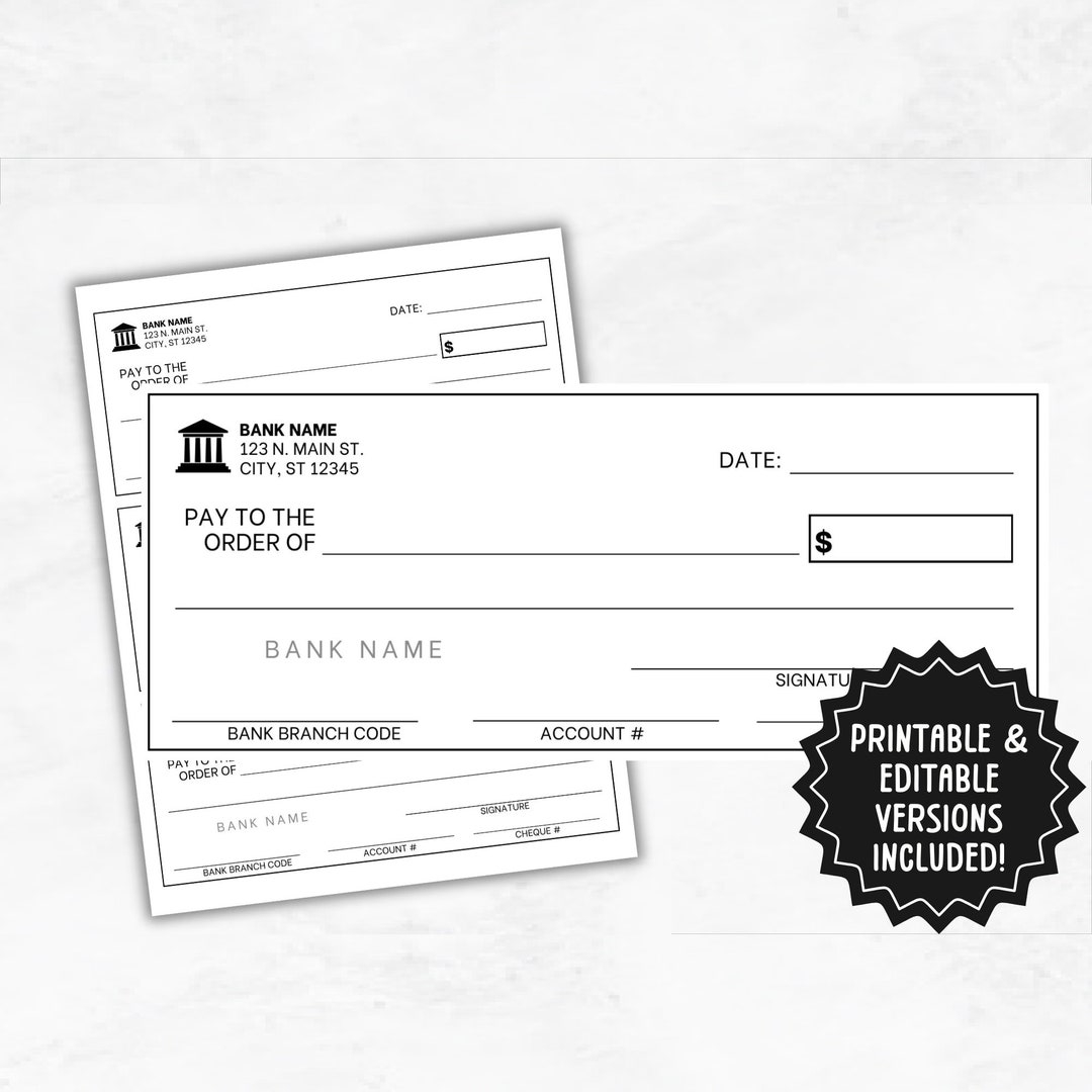 Blank Checks Template Editable Blank Cheque Printable Blank Checks Etsy Australia