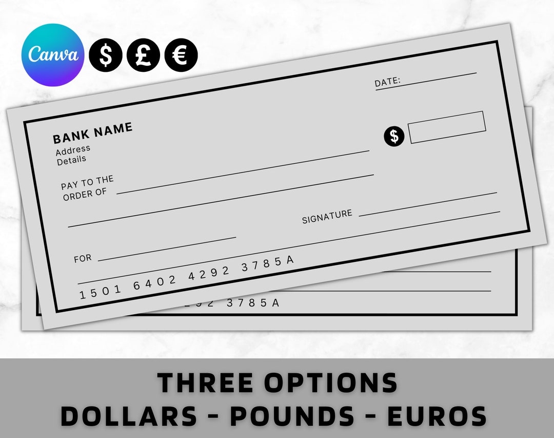 Blank Cheque Blank Check Template Blank Checks Editable Cheque Template Printable Cheque Bank Check Template Manifestation Cheques Etsy
