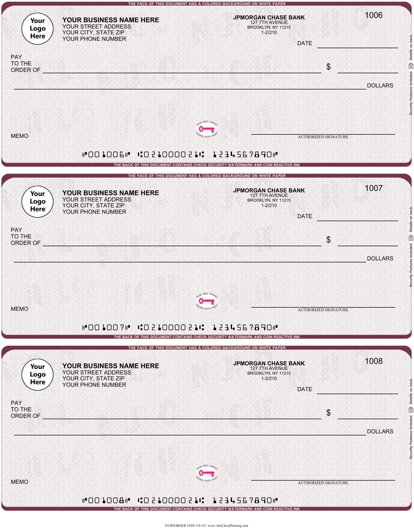 Checks Personal Printed Business Checks 3 On A Page With Stub ABC 