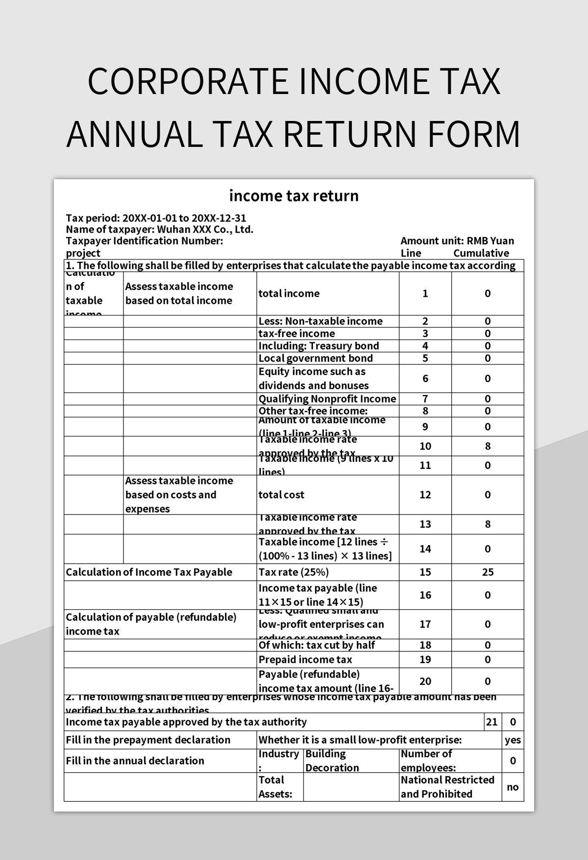 Corporate Income Tax Annual Tax Return Form Excel Template And