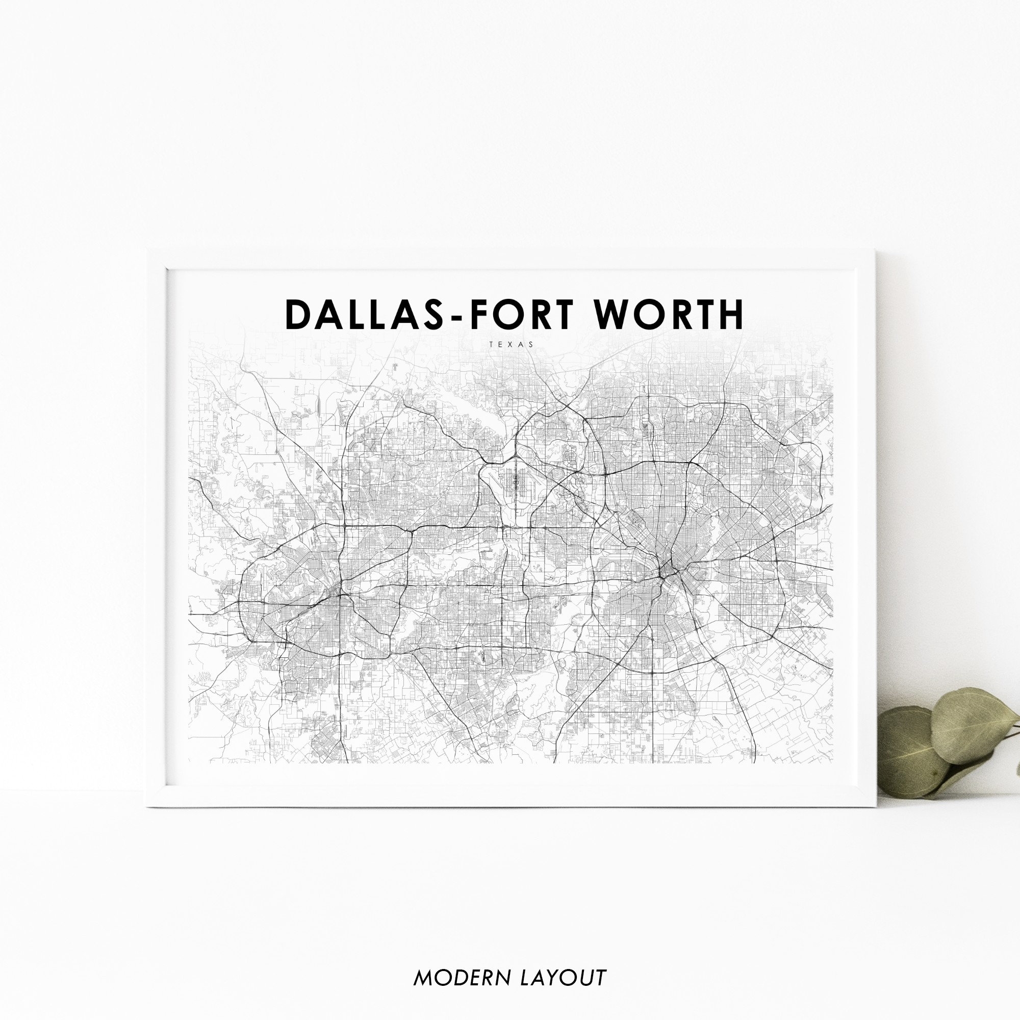 Dallas fort Worth TX Map Print DFW Texas USA Map Art Poster City 