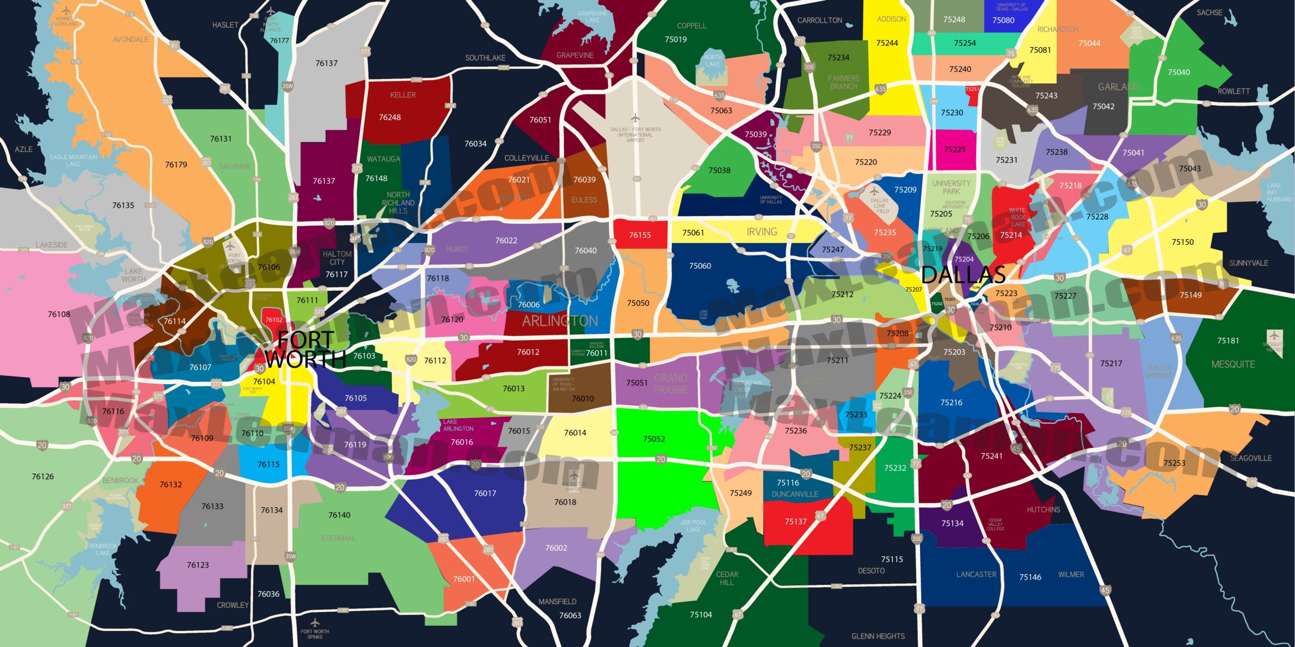 Dallas Ft Worth Zipcode Map DFW Zip Code Map DFW Zipcode Map