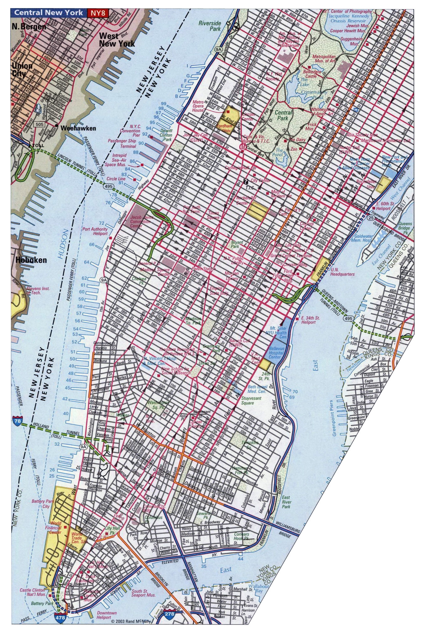 Detailed Street Map Of Manhattan NYC New York USA United States Of America North America Mapsland Maps Of The World