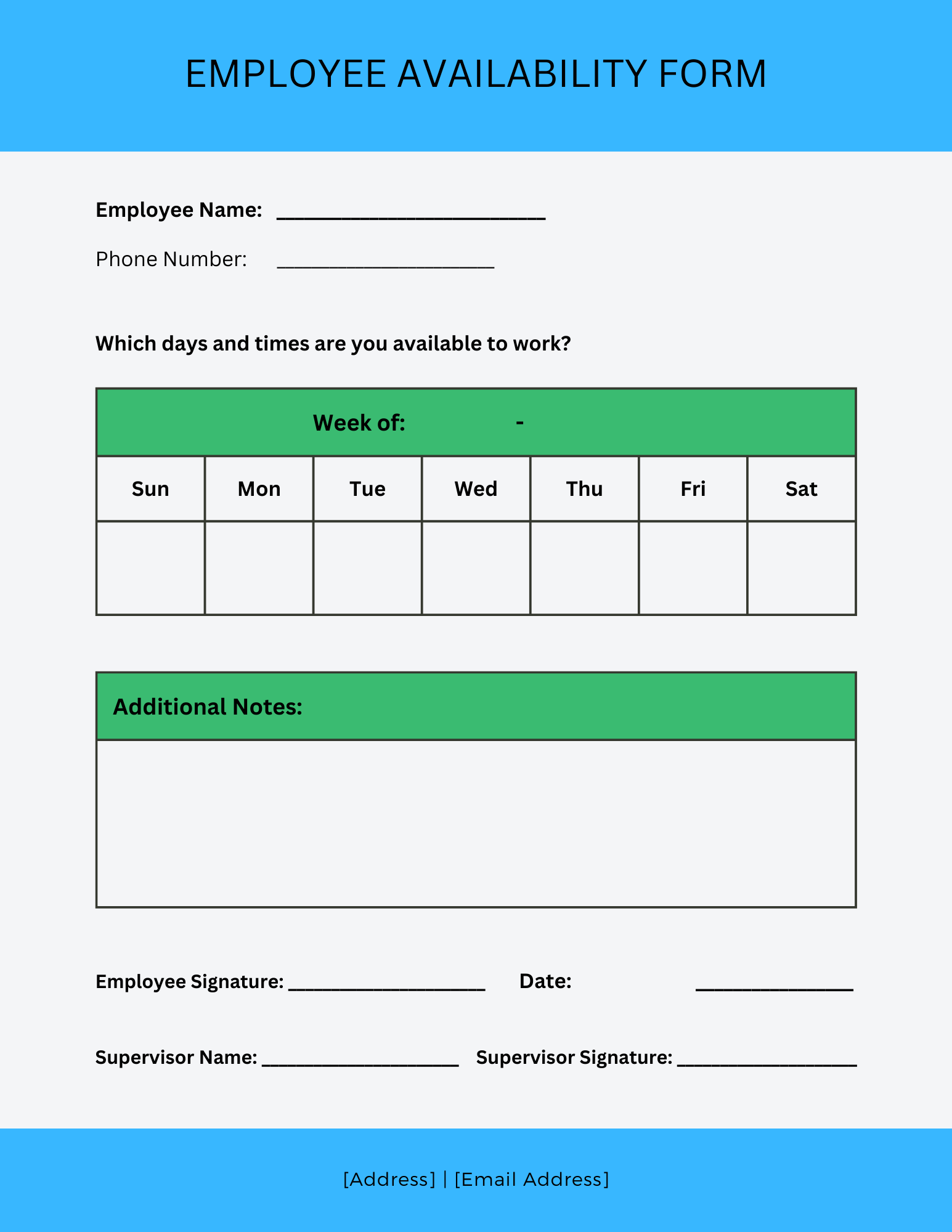 Employee Availability Form Free PDF Word U0026 Canva Templates