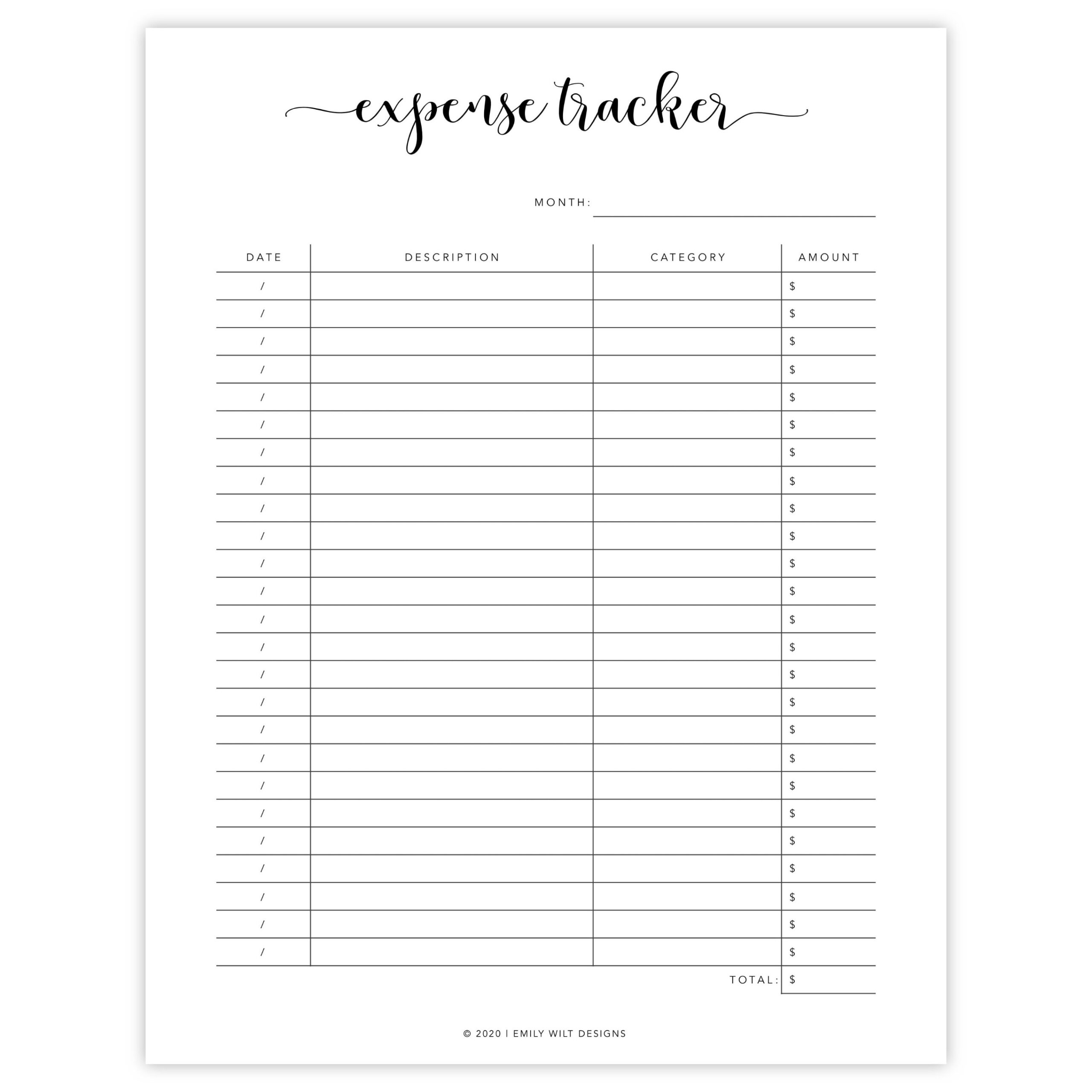 Expense Tracker Printable Expense Tracking Spending Log