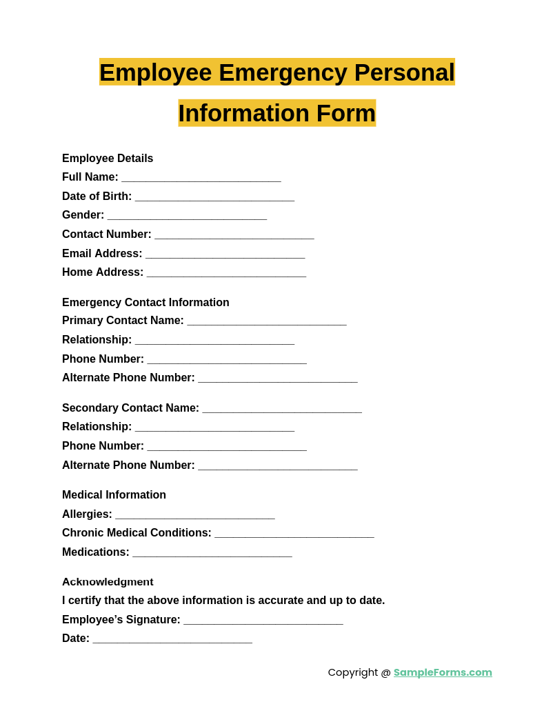 FREE 12 Employee Personal Information Form Samples PDF MS Word 