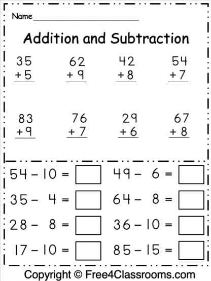 Free Addition And Subtraction Math Worksheet Free Worksheets 