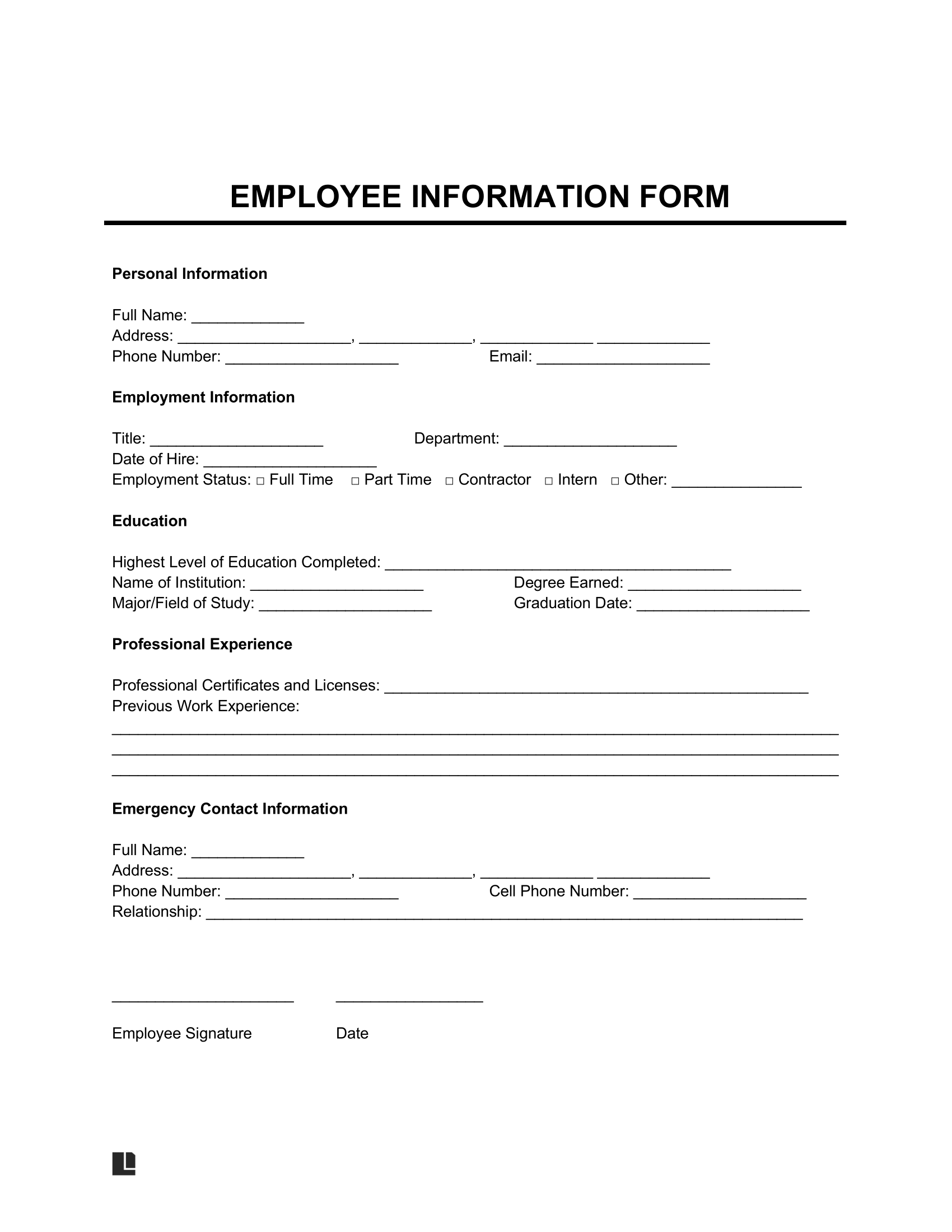 Free Employee Information Form Template PDF U0026 Word
