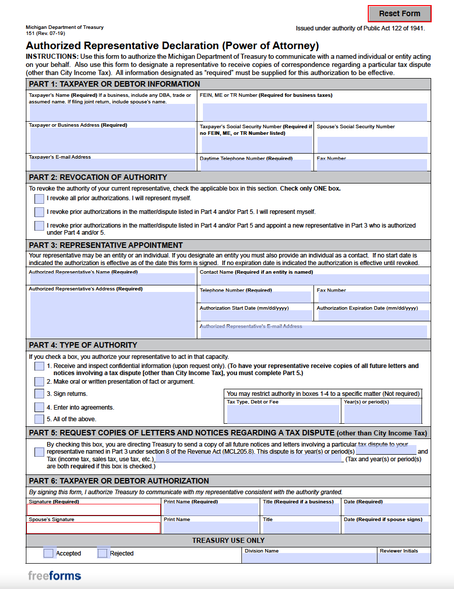 Free Michigan Tax Power Of Attorney Form PDF