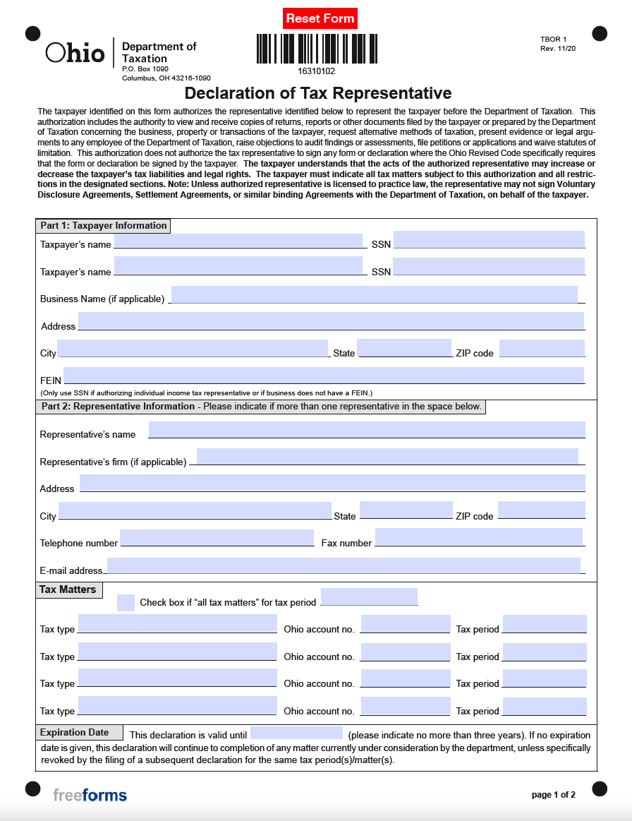 Free Ohio Tax Power Of Attorney Form PDF