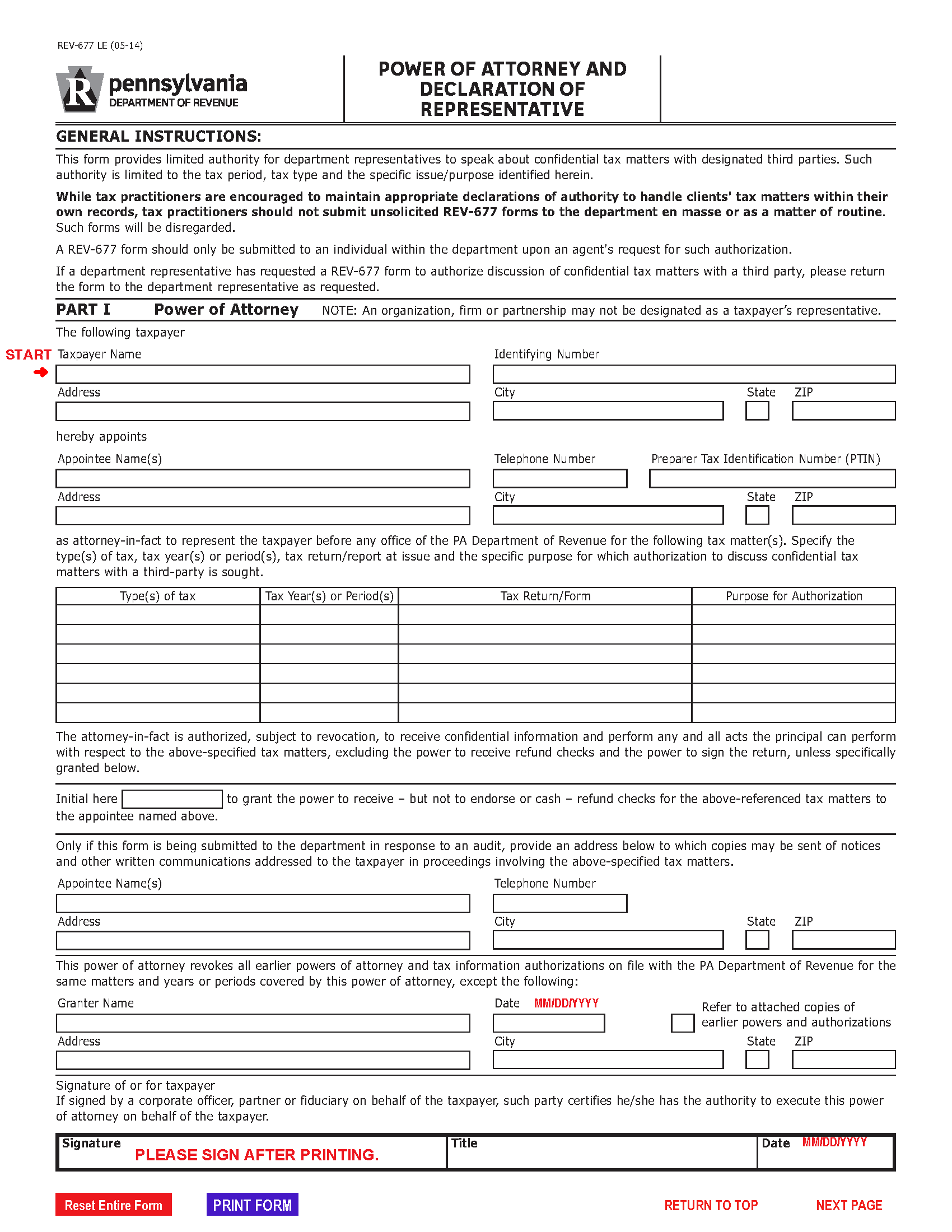 Free Pennsylvania Tax Power Of Attorney Form REV 677 LE PDF
