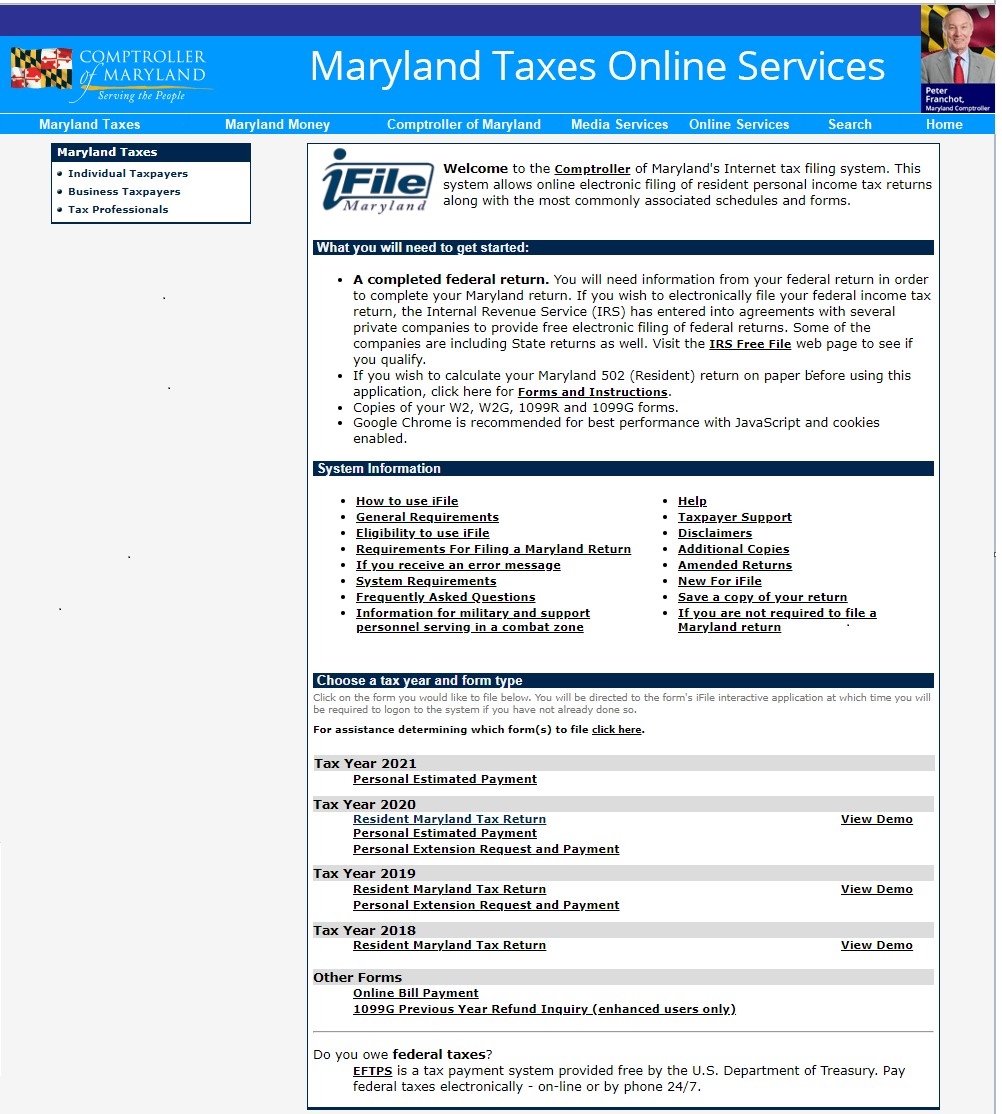 IFile DEMO Maryland s Internet Tax Filing For 2020