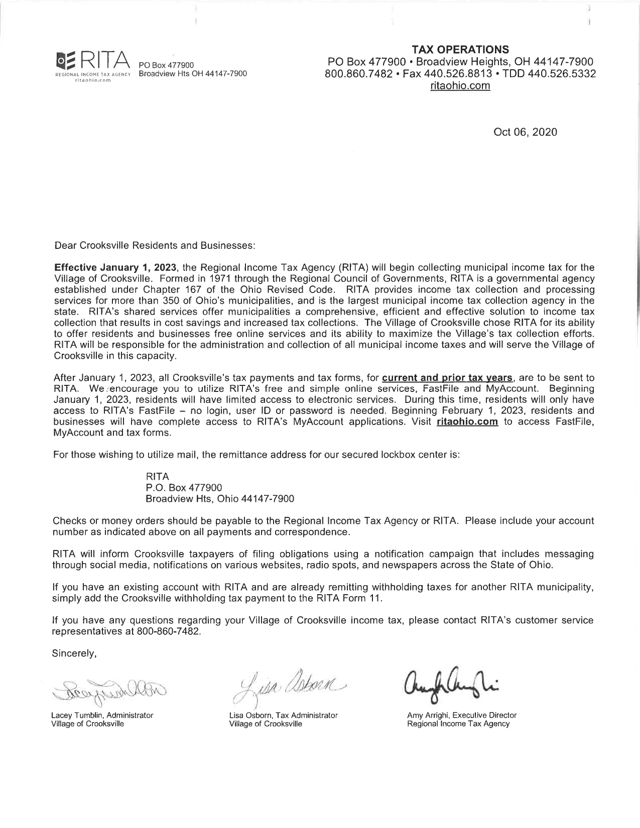 Income Tax Department Village Of Crooksville 