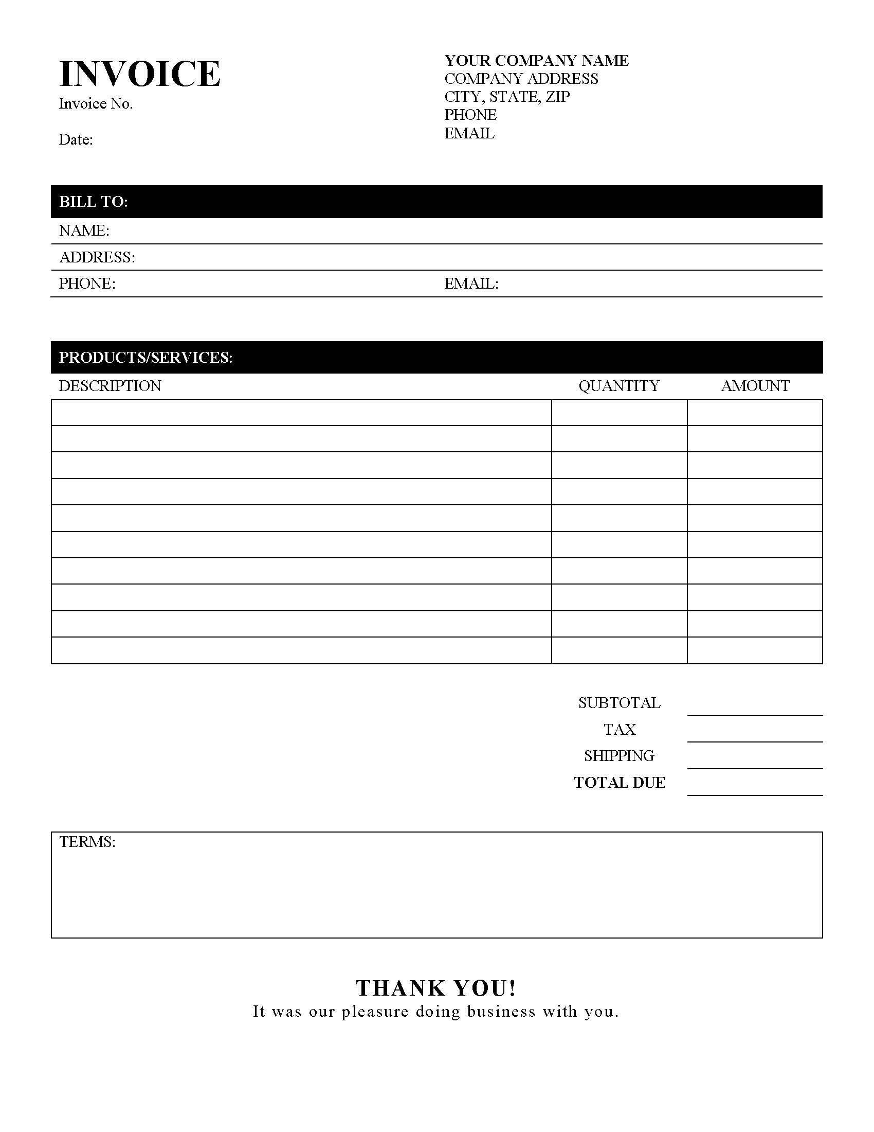 Invoice Template Printable Invoice Business Form Editable Invoice Receipt Microsoft Word Invoice Invoice Template Download