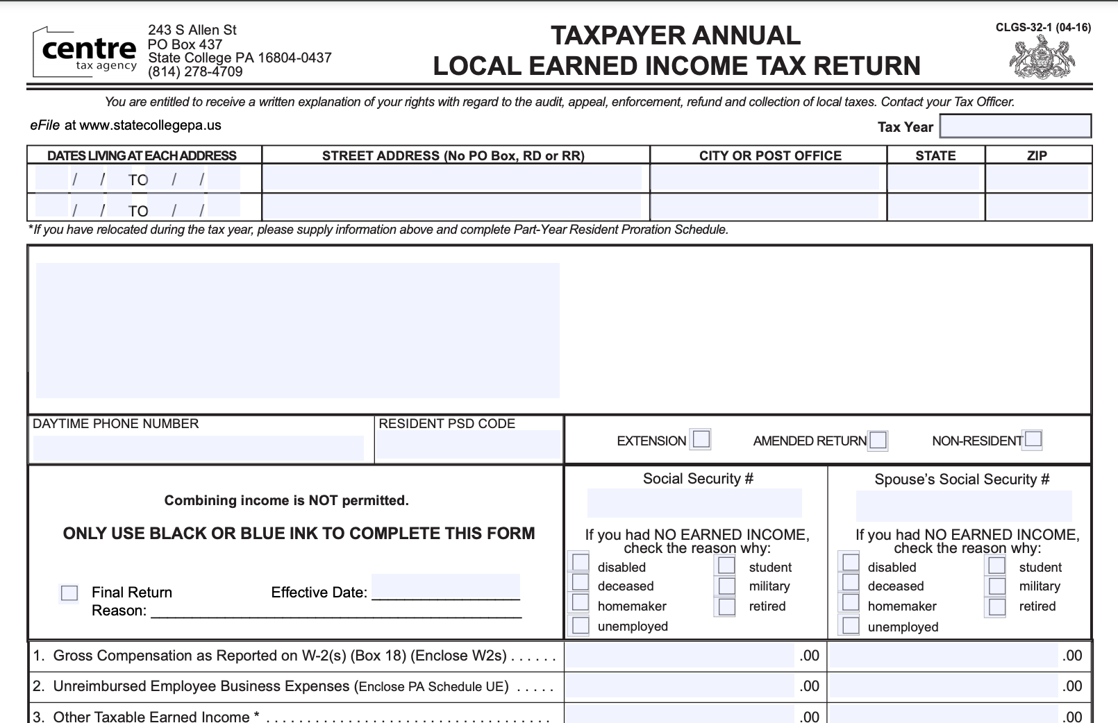 Late Filing Penalties On Local Tax Returns In Centre County Waived Through May 17 State College PA