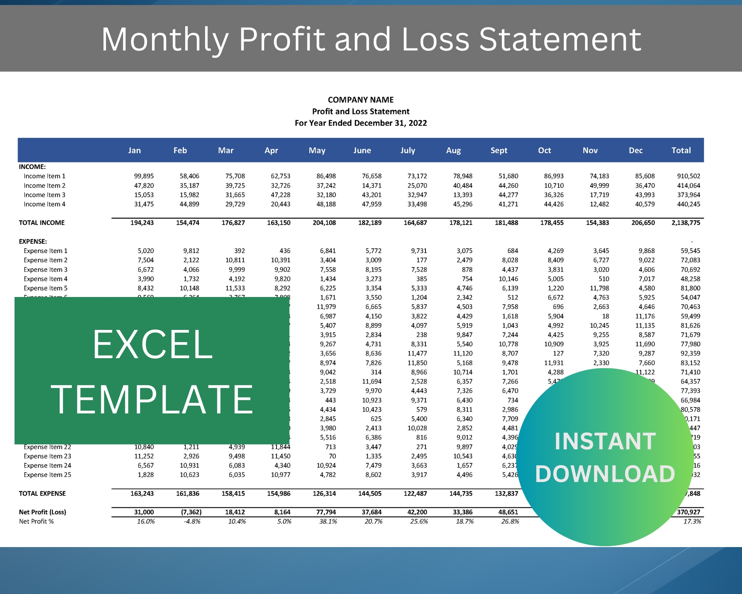 Monthly Profit Loss Template Excel Business Templates Monthly 