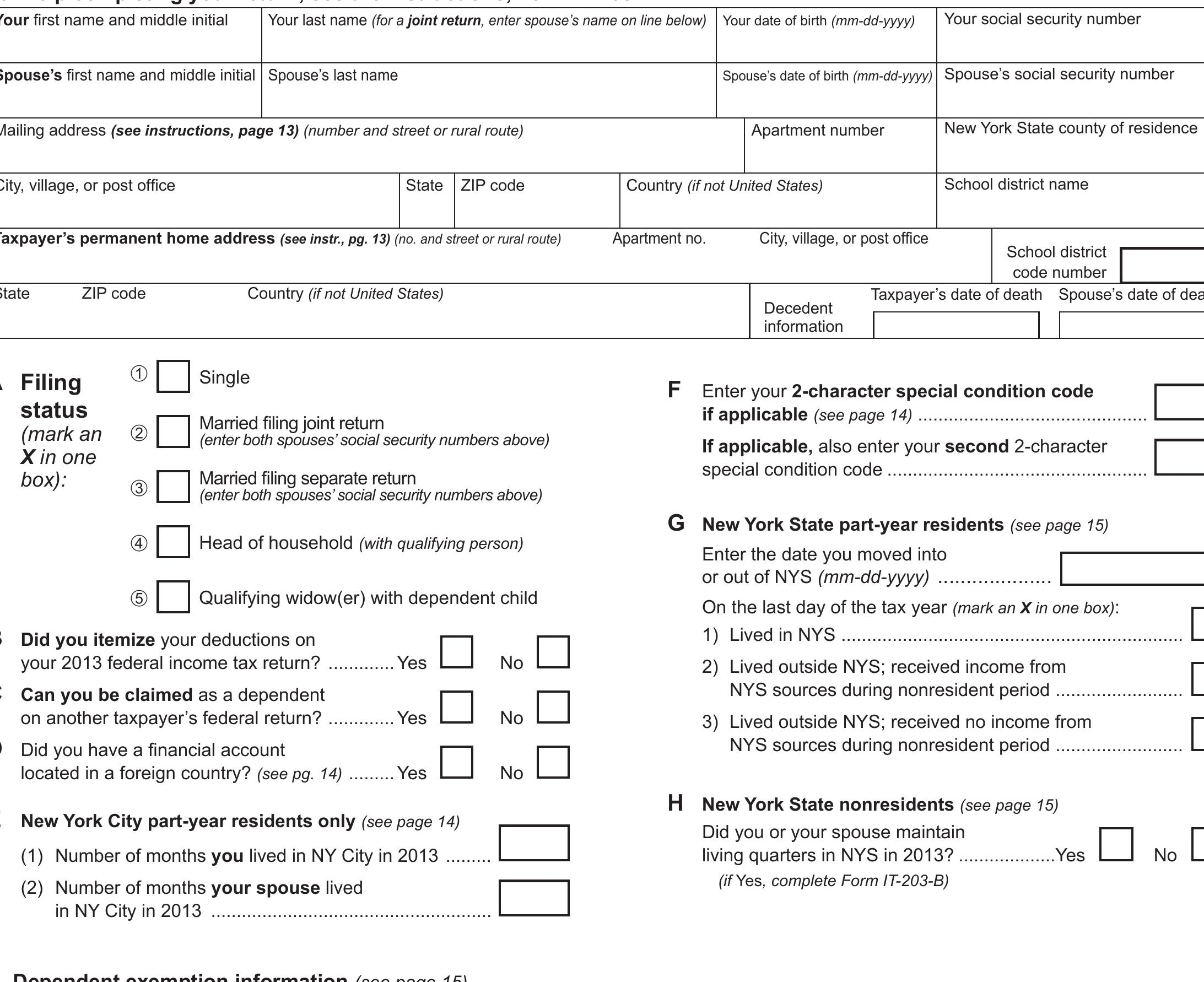 PDF NEW YORK STATE Non Resident Tax Information Forms IT 203 And 