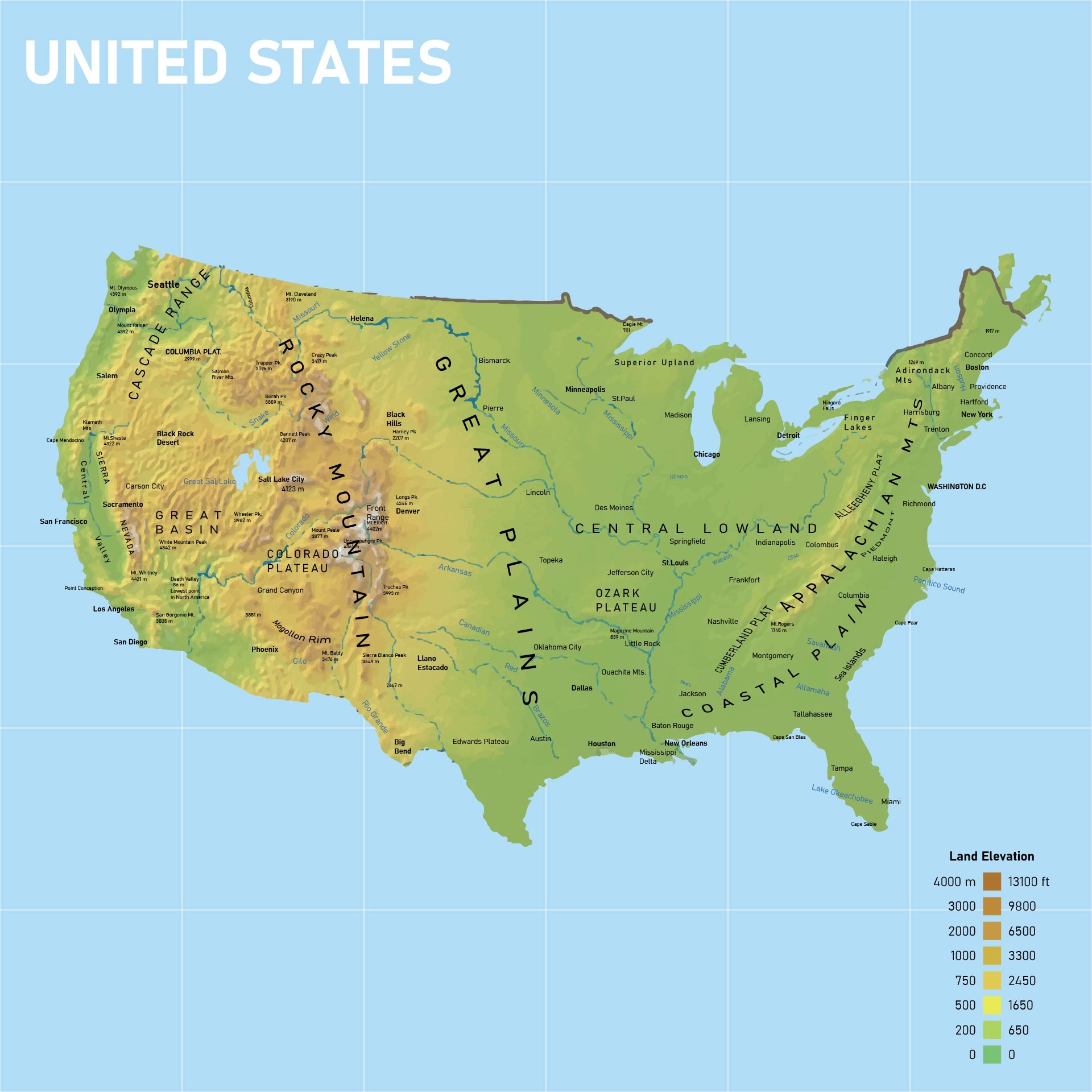 Physical Map Of US 12 Free PDF Printables Printablee