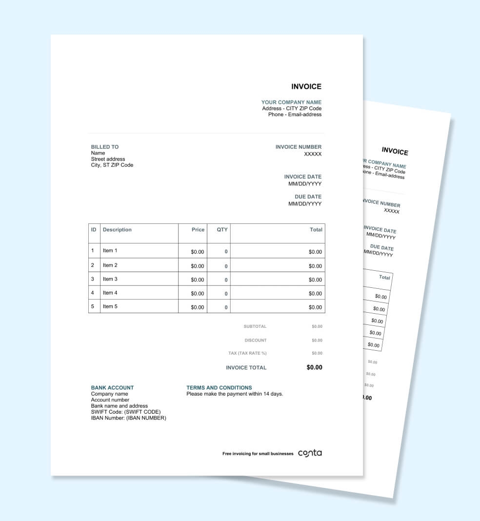 Printable Invoice Template Free Invoice Format Excel Word 