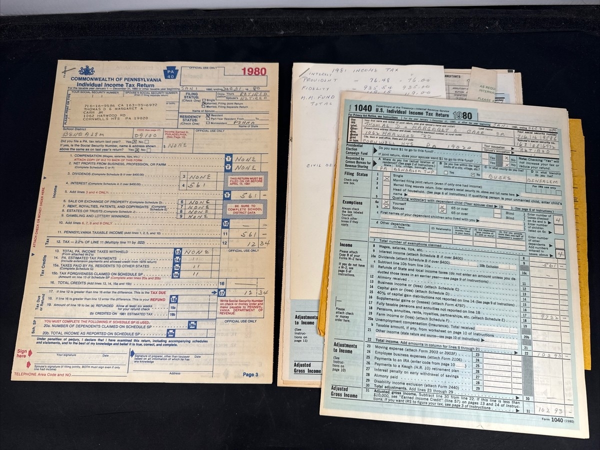 Vtg 1980 U0026 1981 Federal Income Tax Form 1040 Pennsylvania State Tax Forms EBay