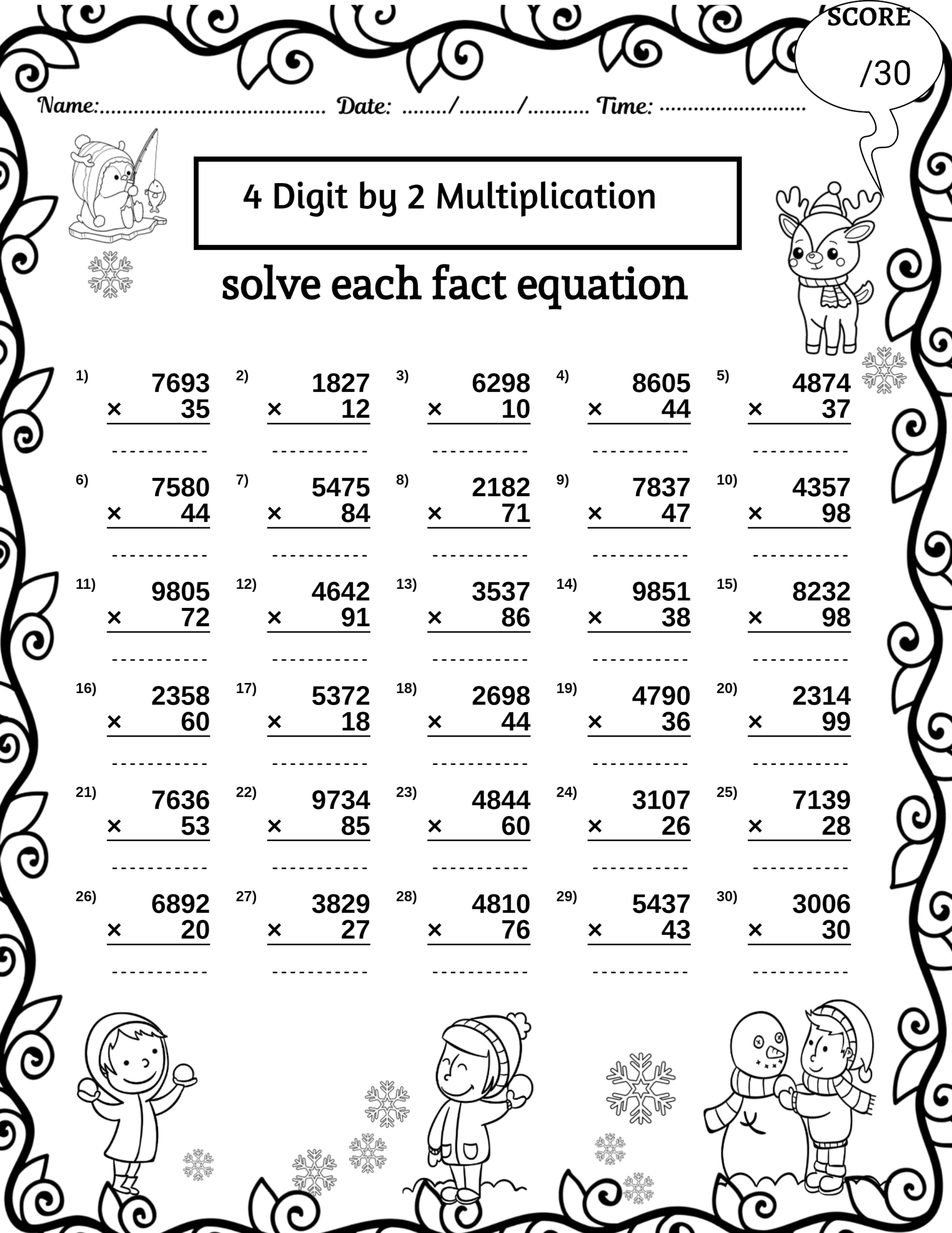 Winter 4 Digit By 2 Digit Multiplication U0026 Division Missing Numbers Worksheets Made By Teachers