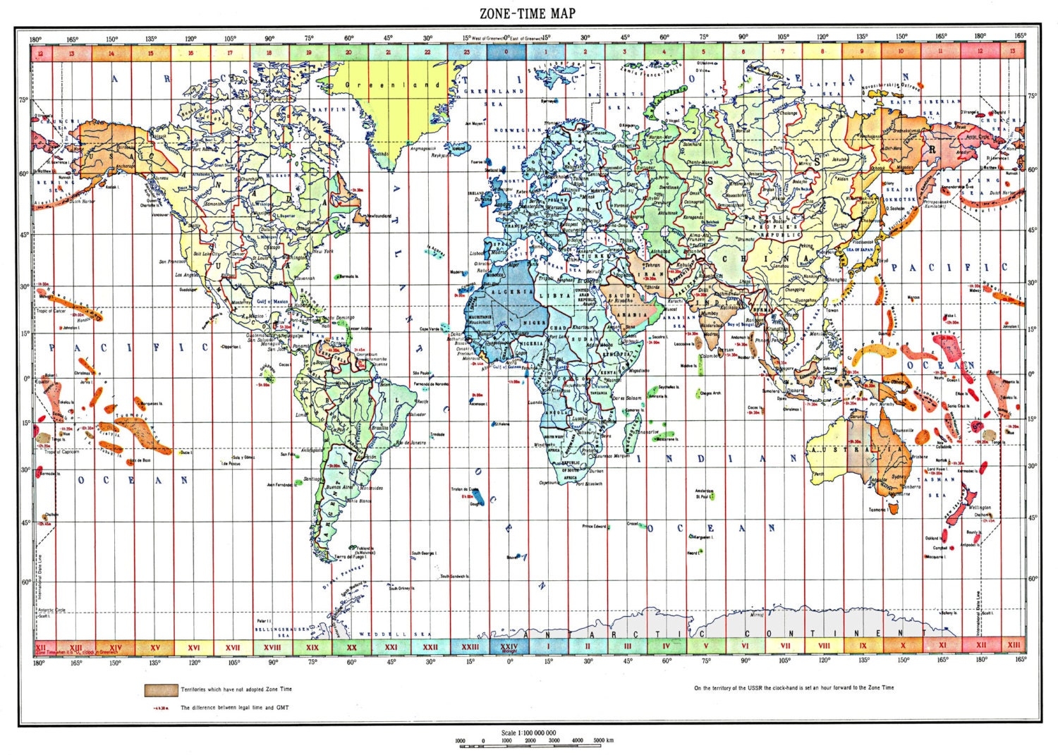 World Map Of The Time Zones Full Color 1893 Print Poster